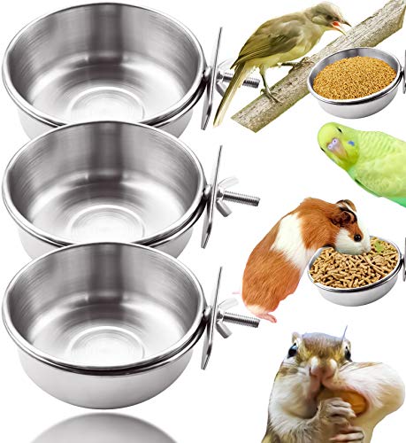 3 Pack Bird Feeding Bowls Cups Parrot Food Water Dishes, Stainless Steel Bird Bowl Cup Dish with Clamp, Birdcage Feeder Pet Cage Bowls for Cockatiel Budgie Conure Macaw Parakeet Small Animal - size: 3 Pack