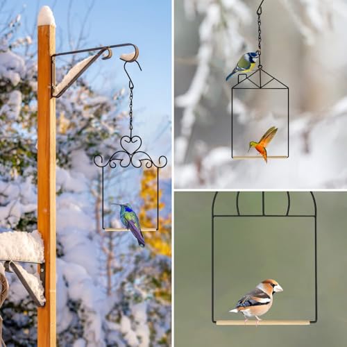Metal Frame Hummingbird Swings and Perches with Wooden Dowel Black Bird Swing Outdoor Bird Perch Humming Bird Swing (3PK Different) - style: 3PK different