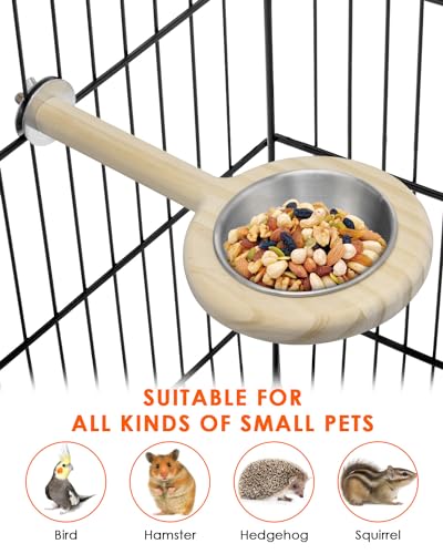 KATUMO Bird Perch Feeding Cup Birds Platform Parrot Wood Perch Stand Toy Cage Accessory for Parakeet Lovebird Cockatiel Conure Budgie Small Parrots (L Perch (Pack of 2))
