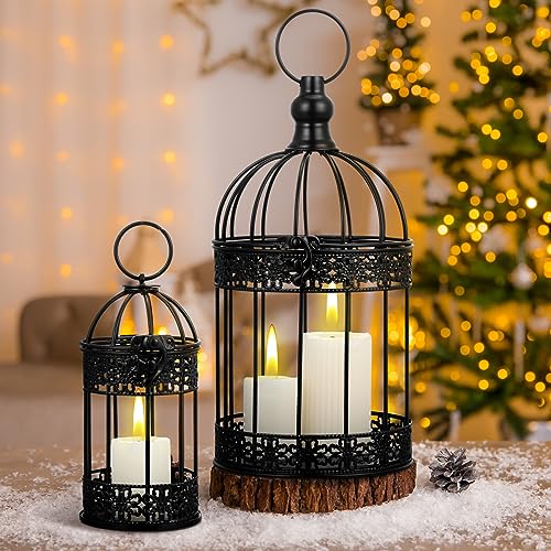 Sliner Decorative Vintage Bird Cage Lanterns Metal Centerpiece,Black | Halloween Centerpieces, Decorative Hanging Lanterns, Openwork Metal for Home Porch, Tabletop and Suspended - color: Black