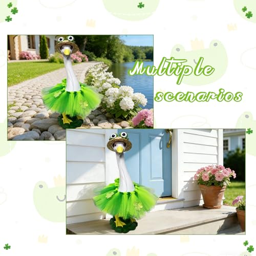Porch Goose Statue,20" Large Resin Figurine Indoor & Outdoor Garden Decor | Goose Sculpture with Frog Outfit & Straw Hat, Yard/Lawn/Patio Decoration, Housewarming & Birthday Gift for Mom, Women & Men - style: frog hat goose