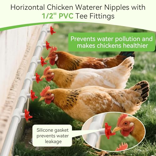 Enhon 12 Pack Chicken Water Nipples, DIY Auto Watering System 1/2" PVC Tee | Horizontal Side Mount Poultry Water Nipple Waterer Drinker and for Ducks Quail and Other Poultry