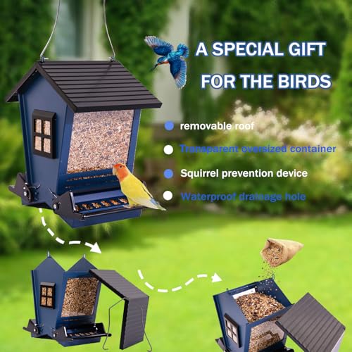 Squirrel Proof Bird Feeders for Outdoors with Weight-Activated, Metal 5LB Large Wild Bird Feeders for Cardinals,Blue Jay,Finch, Weatherproof Durable Hanging Bird Feeder for Backyard,Garden