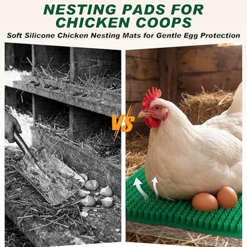 Green 6 Pack Chicken Nesting Box Pads with 6 Pcs Fake Wooden Eggs Washable Artificial Grass Nesting Pads Reusable Plastic Bedding Laying Mats for Chicken Coop, 12" x 12" - color: Green