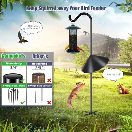 Gtongoko Bird Feeder Pole Squirrel Proof 92 Inch Shepherds Hook for Outdoor with Squirrel Baffles Adjustable Heavy Duty with 7 Prongs Base for Hanging Plants, Bird Feeders, Black - size: 92 Inch with Baffle