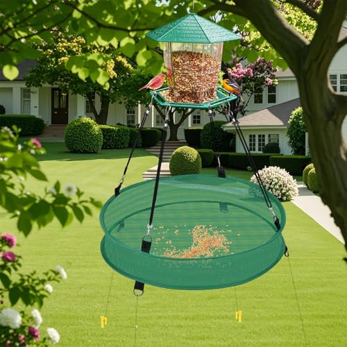Lettry 2Pcs Bird Seed Catcher Tray with 8pcs Plastic Stakes for Hanging Bird Feeder Platform, Birdseed Hoop for Outdoor Garden Hanging Tray (Green, 16inch) - size: 16inch