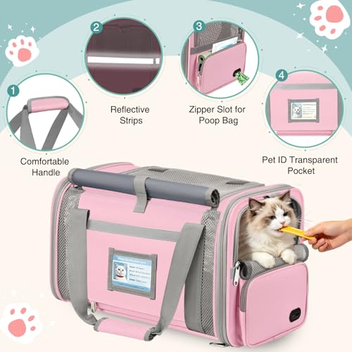 Cat Carrier Airline Approved Privacy Portable Top Load Pet Travel Bag | Soft Sided Pet Carriers for Small Cats Dogs Puppy up to 16 Lbs,Collapsible,Zipper Lock,Luggage Sleeve,2 Storage,Washable - color: Pink
