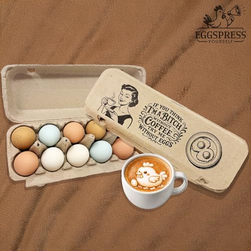Funny Retro Egg Carton – “Coffee & Eggs” Vintage Humor Design, Holds 12 Eggs, Eco-Friendly Molded Fiber Dozen Carton for Farm Stands & Backyard Chickens - 12 Pack