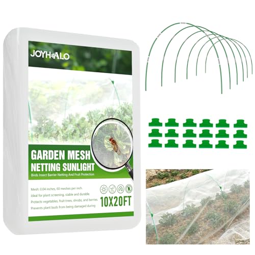36 Pack Garden Hoops with 10x20 Ft Netting for Raised Beds, 18 Clips | Garden Mesh Netting Kit, 10x20 Ft Net, Bird & Cicada Netting for Trees, Greenhouse & Vegetable Protection, Frost guard - color: Green