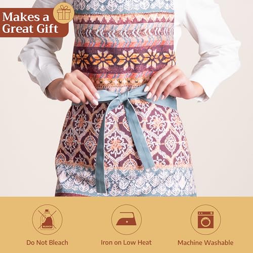 Maison d' Hermine Aprons for women with Pocket 100% Cotton (27.50"x31.50") | Adjustable Neck Strap & long ties Apron Men Chef Wedding Cooking Gardening Server Maid - color: 050 - Fair Isle