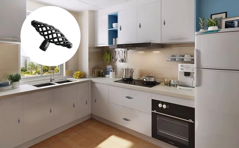 6Pcs Muted Black Birdcage Cabinet Handle Single Hole for Drawer | Nest Twist Design, Fits Wardrobe Cupboard and Kitchen Dresser, Easy Install