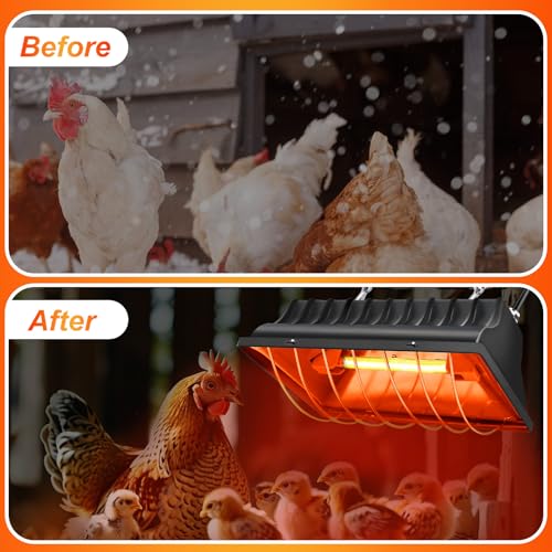 Chicken Coop Heating Lamp Brooder 250W, Adjustable Heating Temperature and Hanging Height, with Aluminum Alloy Lampshade, Suitable for Poultry Indoor Heater (Black)