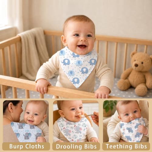 Baby Organic Cotton Teething Cloth Newborn Baby Burp Cloth Bandana Drool Cloth for Drooling Cotton Baby Gifts - color: Elephant