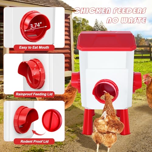 Auto No Waste Chicken Feeder and Waterer Set 3 Gallon/26.4 Pounds | Sturdy & Durable Chick Feeder and Waterer Set, Poultry Feeder Large for Hens/Ducks/Poultry - color: Red