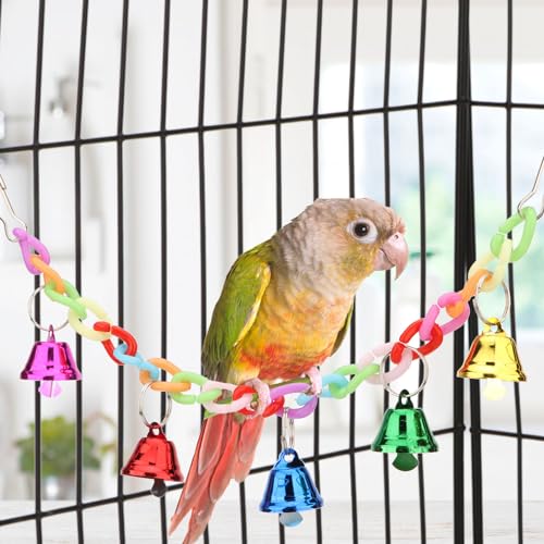 Hypeety Colorful Bird Bell Toys Parakeet Cage Hanging Chew Bells for Parrot | Bright colorful bells, chewable, safe materials, fits most cages, easy to hang, reduces boredom, for small parakeets, 5 bells - color: Swing Bell