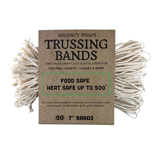 Regency Wraps Trussing Bands, 7 Inch Poultry Loops, 50 Pack, Oven Safe | Food Safe Cotton Elastic For Making Rotisserie Chicken, Roasting Turkey, Forming Roasts, Alternative To Butcher Twine