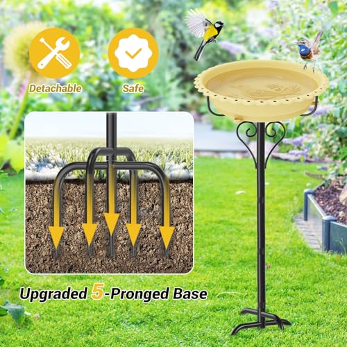 Bird Bath for Outside,12" Plastic Removable Bowl,Beige | Heavy Duty Metal 5 Prongs Base,Easy CLean,Weather-Resistant,Rust-Proof,40" Freestanding Birdbath for Garden Patio Yard Lawn - color: Beige-Freestanding