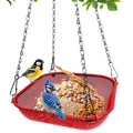 Hanging Platform Bird Feeder, 11 in Square, Red | Stainless Steel Mesh Seed Tray, Backyard & Patio, Outdoor Use - color: Red - Square
