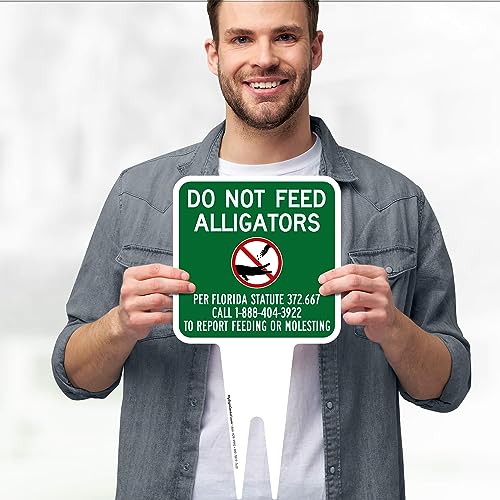 Do Not Feed Alligators Sign, 7"x13", Heavy Duty Integrated Ground Stakes, Indoor/Outdoor Use, Rust Free Aluminum Composite, Made in USA by My Sign center - color: Alligators, size: 7"x13"