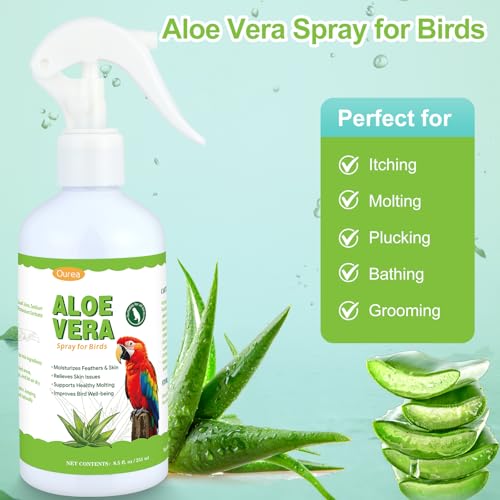 Aloe Vera Bird Spray, Moisturizes Feathers Soothes Dry Itchy Skin, Supports Molting Healthy Plumage, Prevent Feather Plucking Gentle Care, Safe Effective for Parrots Finches All Birds, Odor-Free