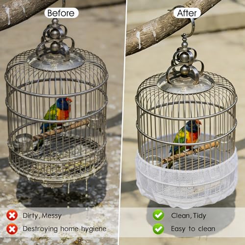 Bird Cage Seed Catcher Guard, Adjustable Stretchy Net Cover for Parrot Enclosures, Bird Cage Skirt Netting, Seed Catcher for Protective Shield for Parrot Enclosures (White) - color: White