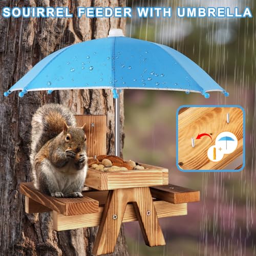 Gnodary Squirrel Feeder with Umbrella, Squirrel Feeders for Outside, Squirrel Picnic Table Feeder - Chipmunk Feeder Hold Corn, Corn Cob, Peanuts (Light-Blue) - color: Light-Blue