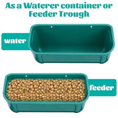 Lemecima Goat Feeders Fence Hanging, 3.5 Quart Chicken Feeder Trough for Livestock Poultry 4 Pack