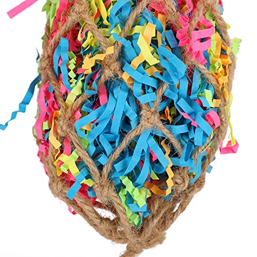 Parrots Shredded Paper Mesh Bag, Colourful Paper Mesh Bag for Parrots, Non Toxic Hanging Chewing Toy with Hook for Bird Cage, Bird Toys Bird Cage Accessories