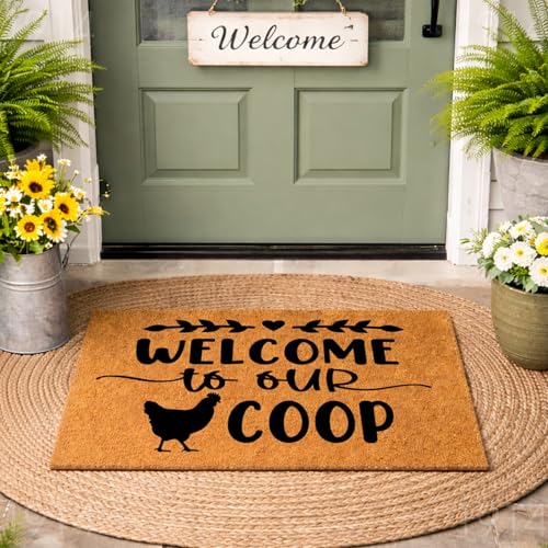 Funny Doormat: Welcome to Our Coop, Chicken Hen, Housewarming Gift for Backyard Poultry Farmers, Welcome Mat (24x36) 1914