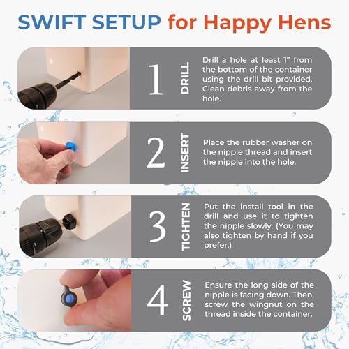 Lil'Clucker Horizontal Chicken Waterer Nipples, Pack of 15 Chicken Nipple Waterer with Drill Bits, Easy Install Automatic Chicken Waterer System, No Leak Chicken Water Feeder, Poultry Waterer - Blue - color: Blue
