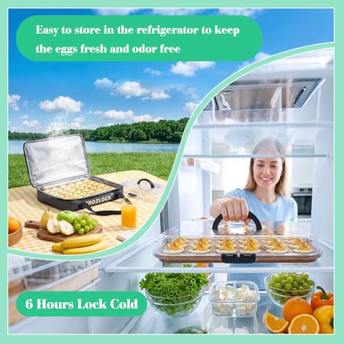 Deviled Egg Containers With Lid (42 Eggs), Acacia Wooden Deviled Egg Platter, Portable Deviled Egg Tray For Easter, Potlucks & Party, Deviled Egg Carrier With Portable Insulated Bag