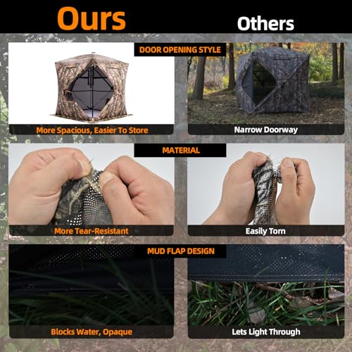 360 Degree See Through Hunting Blind, Pop Up Ground Blind | 2-3 Person & 3-4 Person Hunting Blind for Hunting Deer and Turkey, with Diamond-Shaped Door, Mud Flap and Portable Carry Bag - style: 2-3 Person 360°