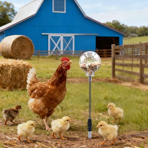 Chicken Treat Dispenser, Chicken Enrichment Toys with Spring and Ground Stake, Feeder for Coop, Coop Accessories for Hens, Geese, Ducks, Turkeys, Other Poultry - color: Soft Spring