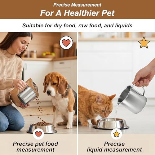 2 Pcs Stainless Steel Dog Food Scoop, Dog Food Measuring Cup | Handle & ML Scale, for Dogs Cats Rabbits Birds