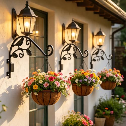 2 Pack Plant Hangers Outdoor 15.15 inch Swivel Plant Wall Hanger Sturdy Wrought Iron Plant Hangers Indoor Wall Mount, Hanging Plant Bracket for Bird Feeders, Planters, Lanterns, Wind Chime - color: Black - 2 Pack