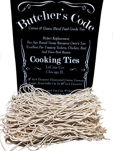 Butchers Code Rotisserie Cooking Ties – 50 Heat-Safe Cotton Elastic Loops | Trussing Twine for Chicken, Turkey, Meat, Roast, Grill, Oven Use