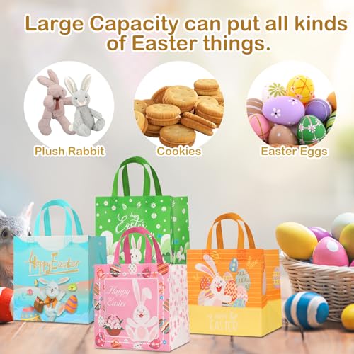 Bszatan 24PCS Easter Gift Bags with Handles, Treat Bags with Happy Bunny Carrot Chick, Multifunctional Non-Woven Easter Baskets for Egg Hunt, Gifts Wrapping, Party Supplies, 8.3×7.9×5.9inch - color: Easter Bags 24 PCS