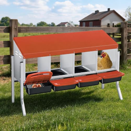 Garvee 4-Hole Rollaway Chicken Nesting Box for Hens –Chicken Nest Box with Removable Trays, Easy Egg Collection & Cleaning, Wall Mount or Freestanding, Sturdy Chicken Laying Boxes, Orange - color: Orange-4 Hole with leg