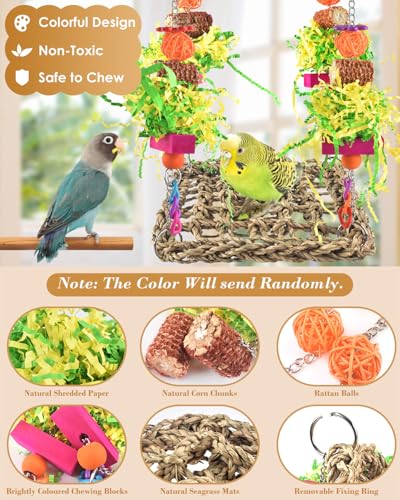 ERKOON Conure Toys, Bird Cockatiel Toys Foraging Swing Mat Parrot Climbing Hammock Wall with Colorful Toys for Birds Shredding Seagrass, Birds Cage Toy Accessories - size: Parrot swing mat-1 Pack