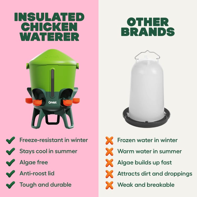 Omlet Insulated Chicken Waterer, 3 Gallon | Stay-Clean Automatic Water Dispenser for Chickens | BPA-Free | Anti-Roost Domed Lid | Includes 5 Cups & Nipples | Eglu Green - color: Eglu Green, size: 3 Gallon