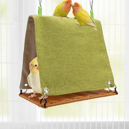Hypeety Bird Nest Tent Cozy Hanging Snuggle Bed Hut for Cage, Green, M | Warm bed, washable, with hanging hooks, bird cage accessories, soft canvas, for cockatiel/lovebird/conure/budgie, green, M - color: Green, size: M
