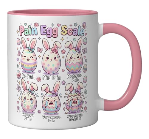 Cute Medical Bunny Egg Easter Nurse Pain Egg Scale Ceramic Mug, Pink/White - color: Pink/White