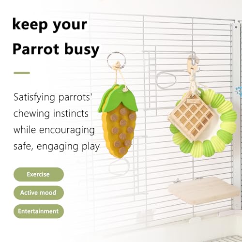Parrot Chew Toys Set - Natural Wood & Loofah Toys with Plant-Based Dyes, 3 Pack Bird Chew Toys for Cockatiels, Conures & Small Parrots for Cage Enrichment (3 Pieces of Green Series) - color: 3 pieces of green series