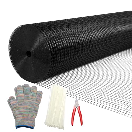 Hardware Cloth 1/2inx36inx100ft, Chicken Wire Fencing Welded Wire Mesh Vinyl PVC Coated Mesh Coop Garden Plant for Rabbit Snake Rodent Foxes Raccoons Poultry Netting Cage Farm Protection - color: Black, size: 1/2in 36in×100ft