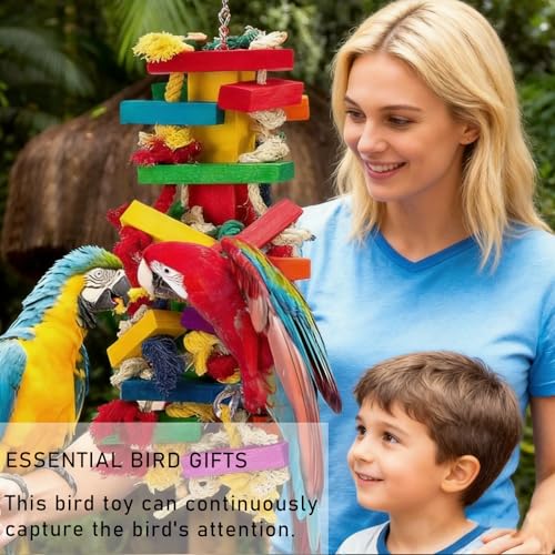 Parrot Toys for Large Birds, Natural Wood Chew Toy | Strong construction withstands daily chewing by macaws, African greys and similar large birds.