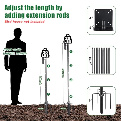 Bird Feeder Pole, 60" Heavy Duty Adjustable Bird Feeder Stand with 5-Pronged Base for Birdhouse Mounting, Weather Station, Outdoor, Yard, Garden - size: 60 Inches