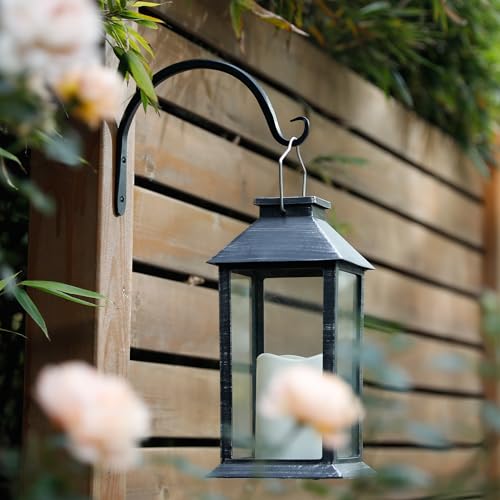 Worth Garden 6-Pack 8" Plant Hanger Bracket - Hand-Forged Wrought Iron Powder-Coated Heavy Duty Wall Hooks - Black Curved Plant Hanging Hooks for Bird Feeders, Flower Baskets, Indoor & Outdoor Use - size: 8" Length