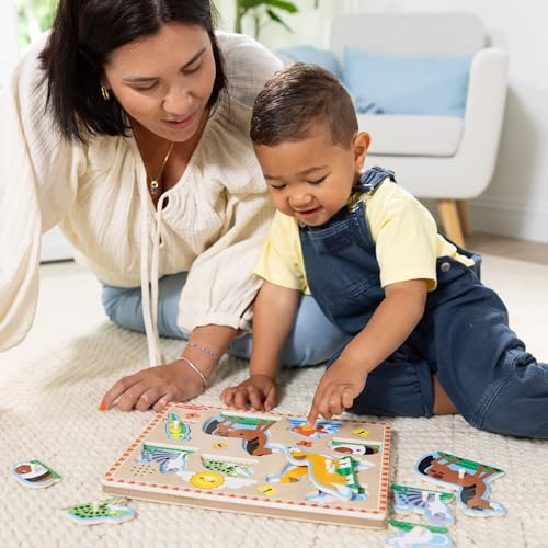 Melissa & Doug Zoo Pet Animals Sound Puzzle – 8-Piece Wooden Peg Puzzle with Light-Activated Sounds, Music Learning Toy for Toddlers and Preschoolers Ages 2+ - size: 11.8 x 8.8 x 1.25, style: Pets