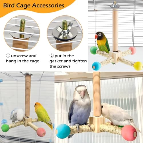 Bird Perch Toy, Kiln-Dried Wood Interactive 360° Spinning Cage Toy(S) | Exercise Wheel Parrot Toy, Enrichment Cockatiel Toy for Bird Cage, Bird Cage Accessories Perch Toy for Budgies Lovebirds - size: Small (no bells)