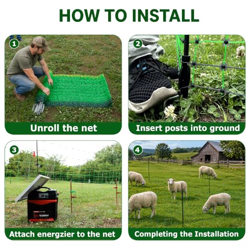 Electric Fence Netting, 47.2" H x 164' L, Portable Double Pointed Sheep Netting Fence for Hog, Dogs, Deer, Goats, Used in Backyards, Farms and Ranches - size: 47.2in H*164ft L